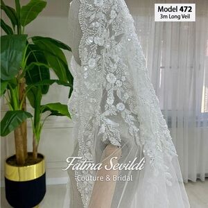 White Embroidered Hijab-style wedding veil